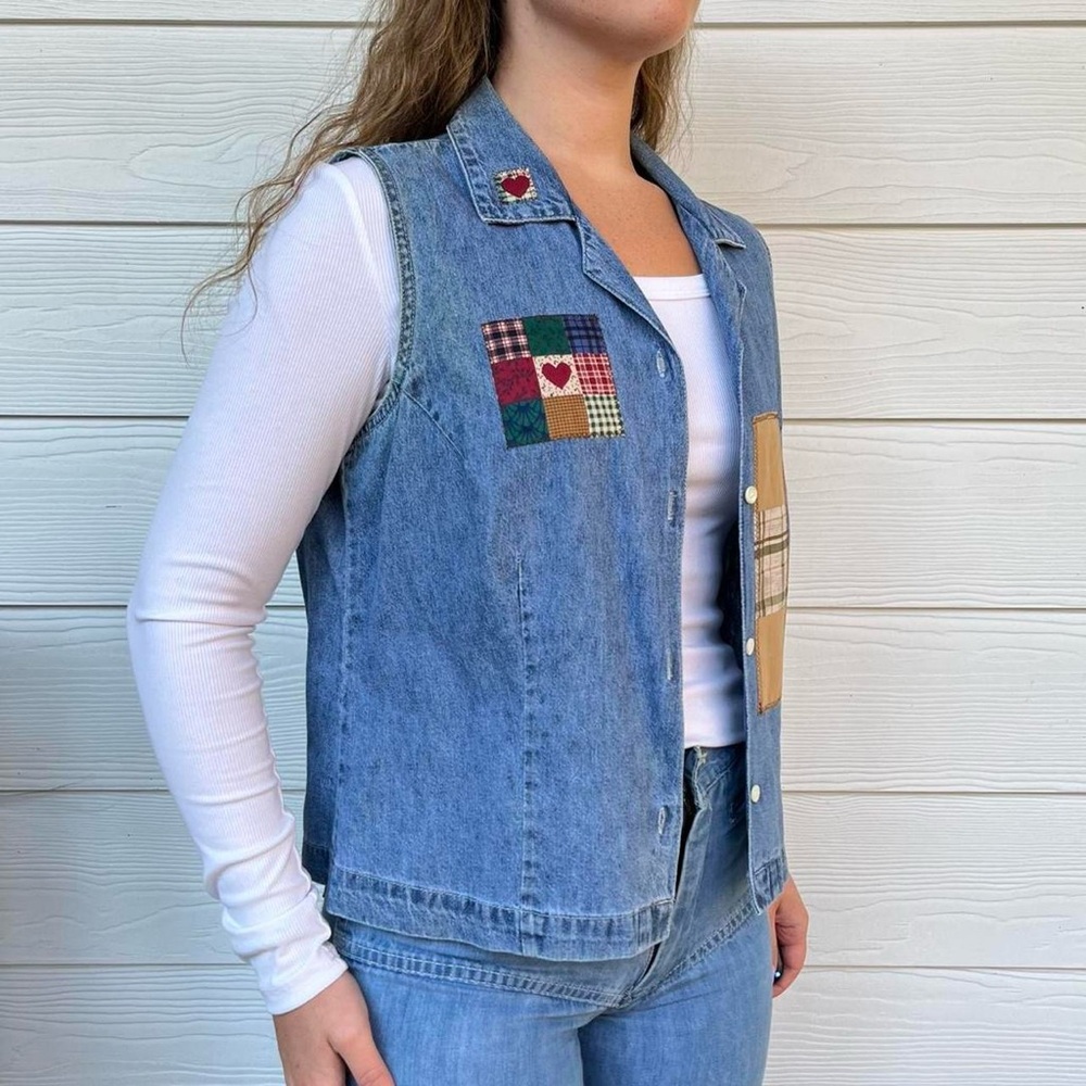 Denim Patchwork Quilt Block Vest - image 3